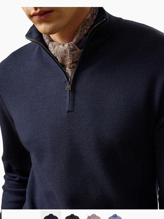 Ralph Lauren Purple Label Navy Half-Zip Wool Sweater - Picture 3 of 13